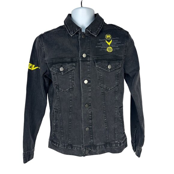 Maverick Clothing Co. Black Denim Jacket With Yellow Embroidery Small - Picture 1 of 7